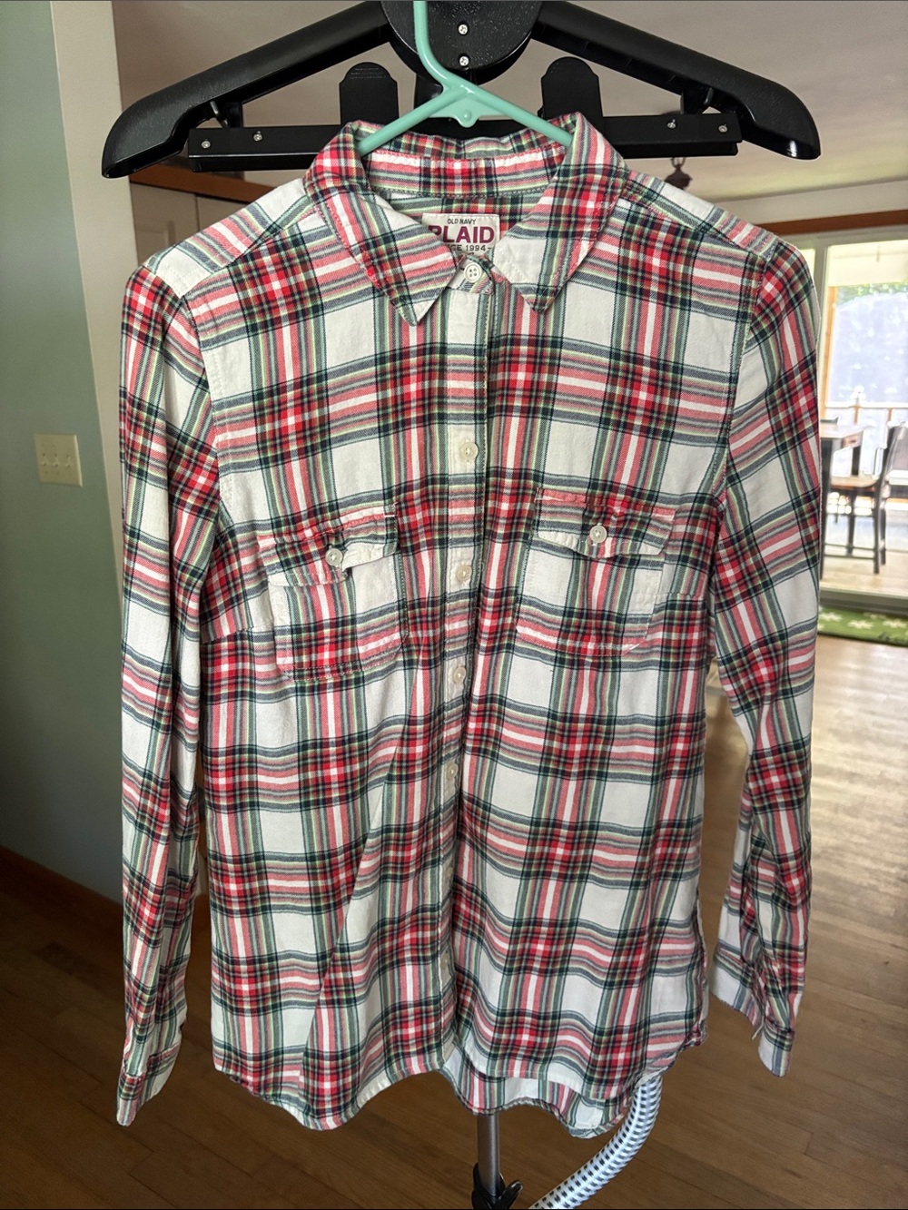 Old Navy Red & White Plaid Button-Down Women's Shirt